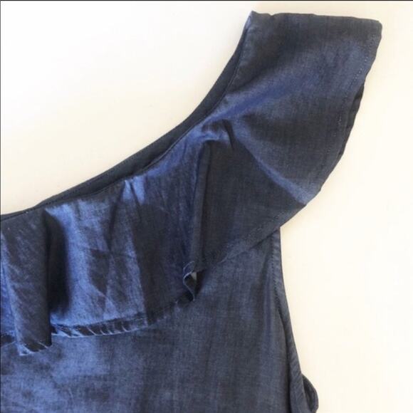 NEW REVOLVE MCGUIRE Cassia Denim Ruffle Asymmetrical Tank Top Blouse Shirt L - Picture 7 of 8